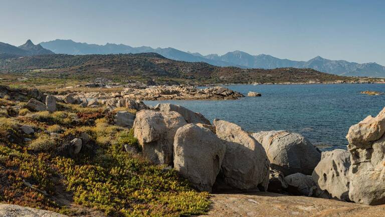 Plage rocheuse près de Calvi, en Haute-Corse
