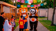 Camping Les mascottes font leur show (et réclament des bonbons !)